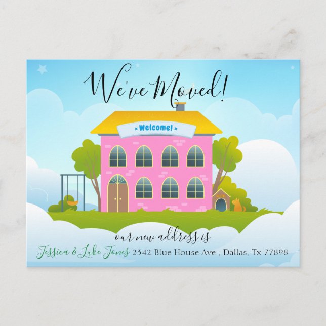 Hemma för vi har flyttat Ny adress annons hem Meddelande Vykort (Framsida)