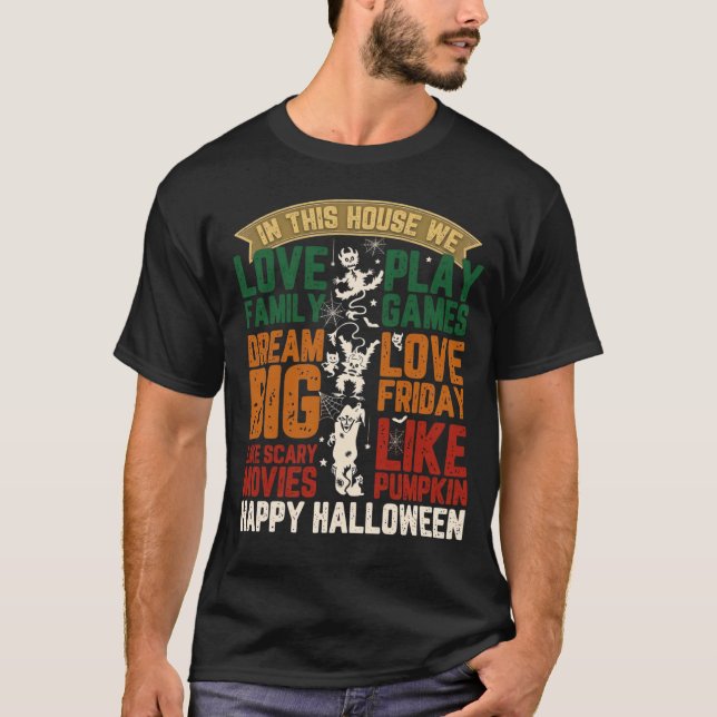 Hemma Glad Halloween Monster Spindelnät T Shirt (Framsida)