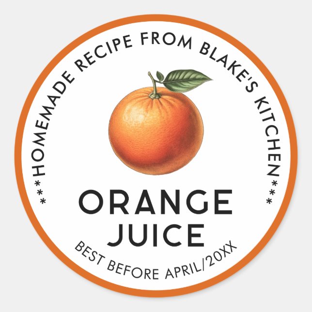 Hemma Gör Orangejuice Förvarings Etiketter (Framsida)