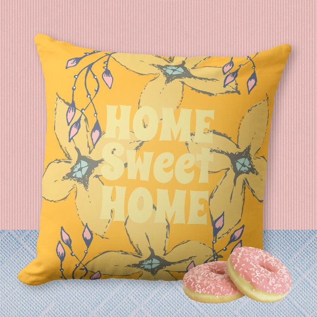 HEMMA: HEMMASKINSKT VÄRLDSKÄRM KUDDE (HOME Sweet HOME Flower Power Pop Art Throw Pillow ©Susanne Sachers - Sunny Mind Design)