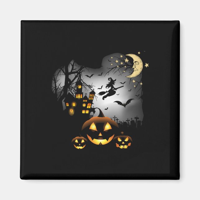 Hemma hus - flygande Witch - Jack o lantern Magnet (Framsidan)