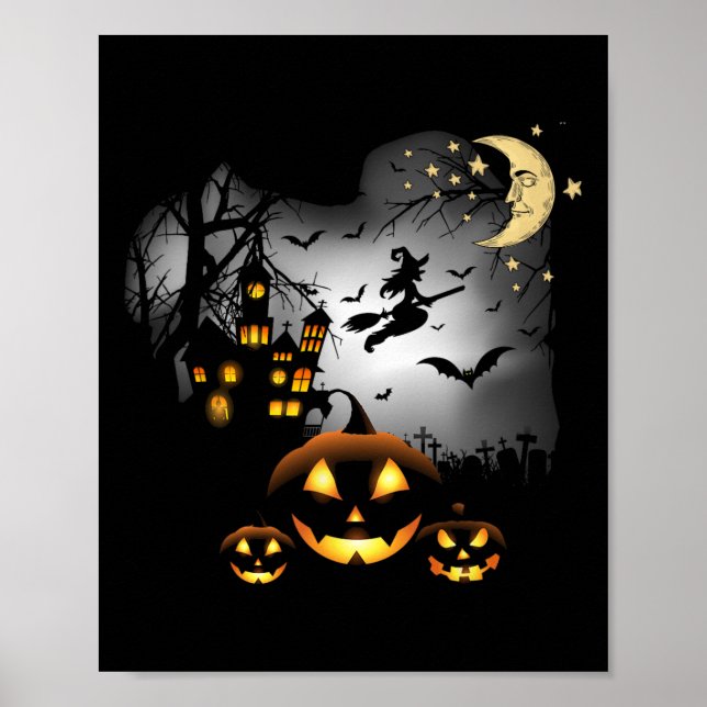 Hemma hus - flygande Witch - Jack o lantern Poster (Framsidan)