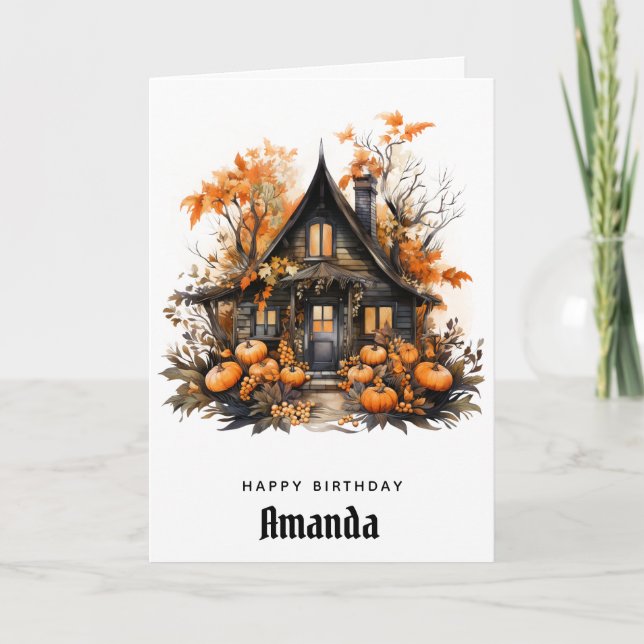 Hemma hus med höstfödelsedag kort (Framsida)