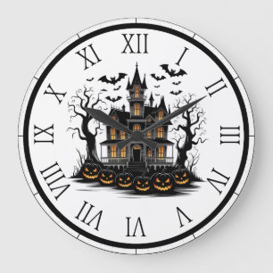 Hemma hus med påvlar och Fladdermus Halloween Stor Klocka