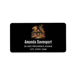 Hemma hus med Pumpkins Halloween Black Adressetikett