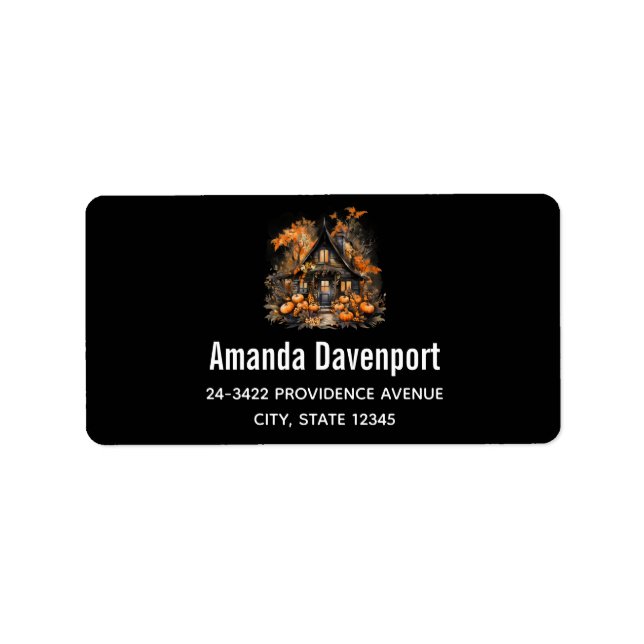 Hemma hus med Pumpkins Halloween Black Adressetikett (Framsidan)