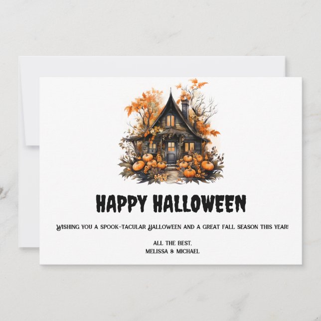 Hemma hus med Pumpkins Halloween Julkort (Framsida)
