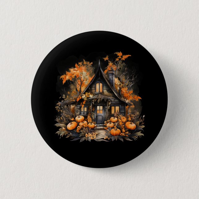 Hemma hus med Pumpkins Halloween Knapp (Framsida)