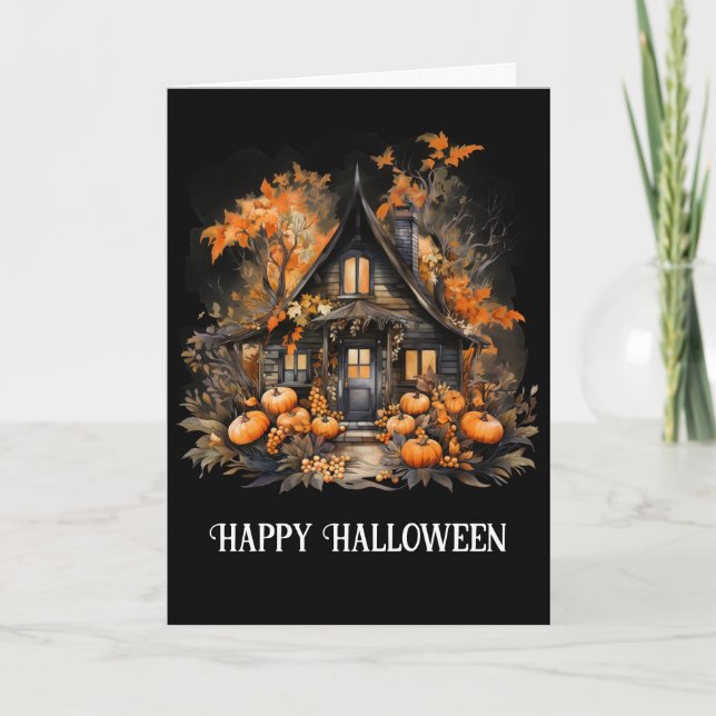Hemma hus med Pumpkins Halloween Kort (Framsida)