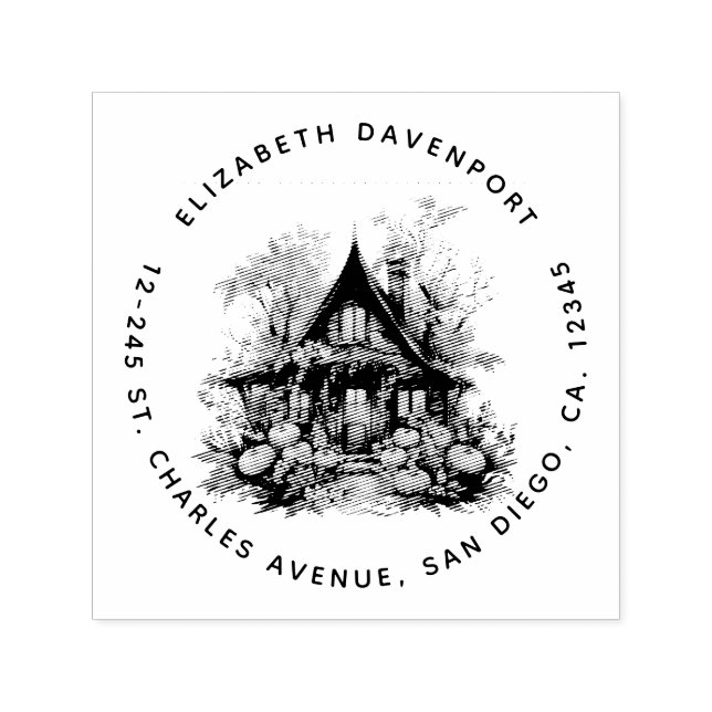 Hemma hus med Pumpkins Halloween Självfärgande Stämpel (Design)