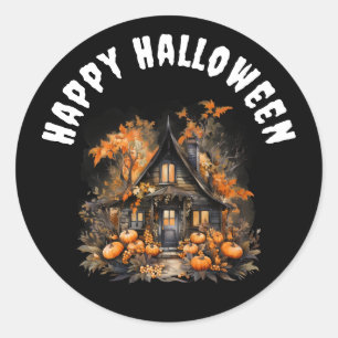 Hemma hus med Pumpkins Happy halloween Runt Klistermärke