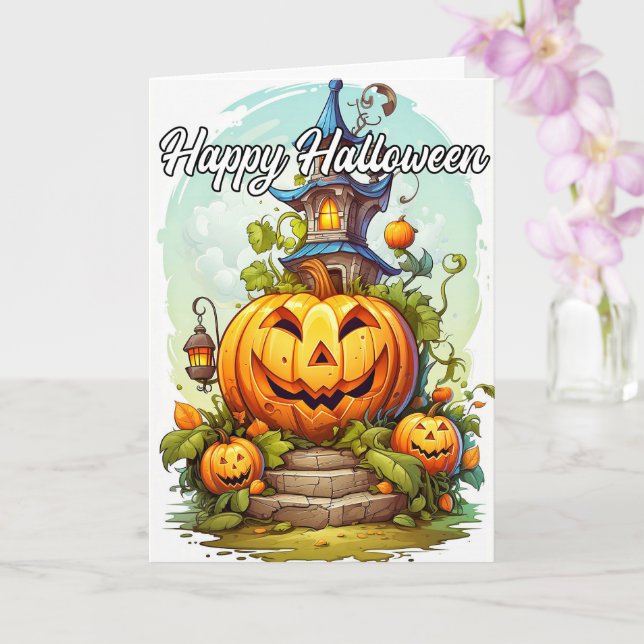 Hemma hus och Halloween Pumpkin Kort (Orkide)