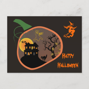 Hemma i ett pumprum med Halloween-vykort Vykort