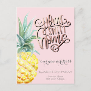 Hemma Ljuva Hem,Vattenfärg Pineapple Ny adress Meddelande Vykort