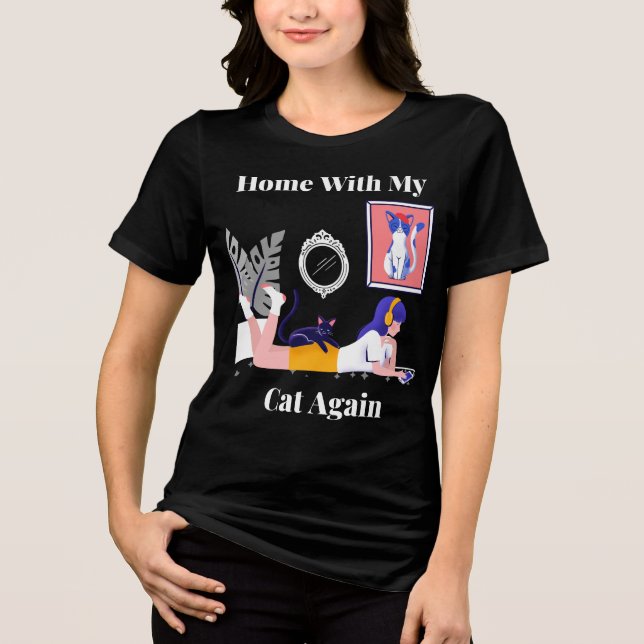 Hemma Med Min Katt Igen Kattälskare Introvert T Shirt (Framsida)