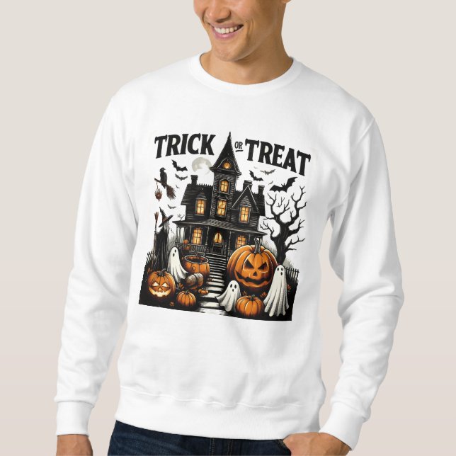 Hemma med pumpor och spöken! lång ärmad tröja (Framsida)