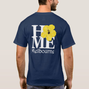 HEMMA Melbourne-Gult Hibiscus (Tillbaka Skriv ut) T Shirt