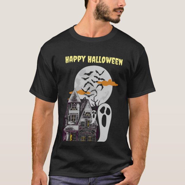 Hemma och flytande Fladdermus Halloween T-Shirt (Framsida)