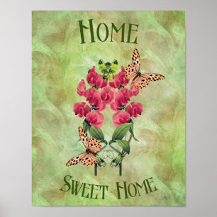 Hemma, sötblommor och fjärilar poster