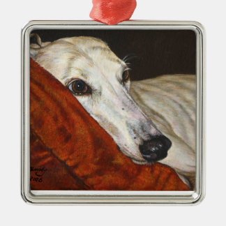 Hemma vid senaste Greyhound-hund-målning Julgransprydnad Metall