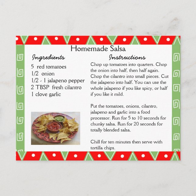 Hemmaade Salsa-receptkort Vykort (Framsida)
