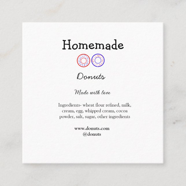 Hemmade donatorer som gjorts med kärlek lägger til fyrkantigt visitkort (Framsida)