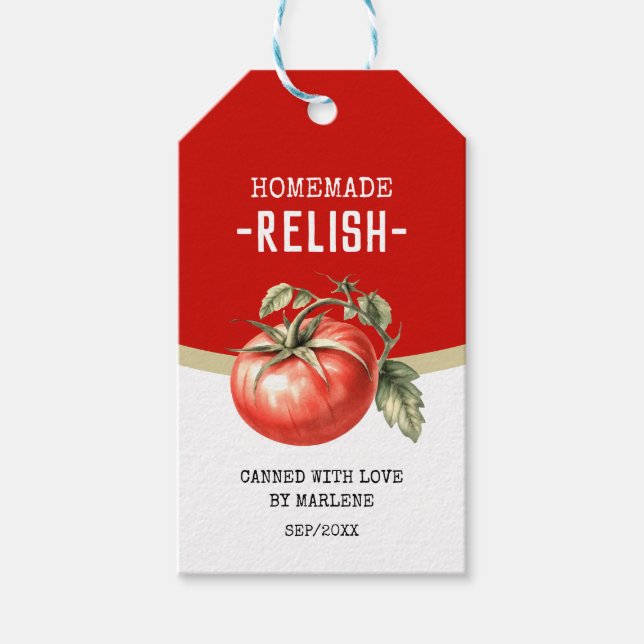 Hemmade tomatriläsch med röda tomater presentetikett (Framsidan)