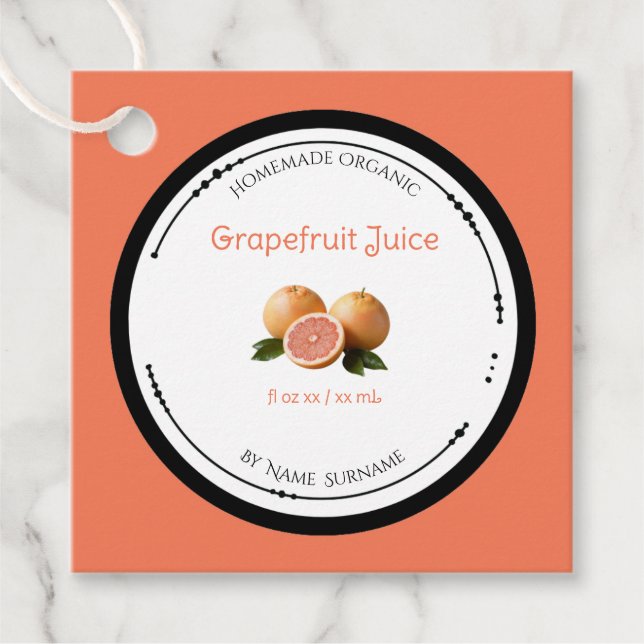 Hemmagjord Ekologisk Grapefrukt Juice Etikett (Framsida)