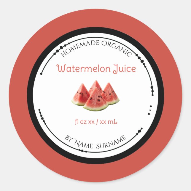 Hemmagjord Ekologisk Vattenmelonjuice Etikett Klis (Framsida)