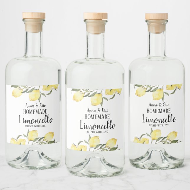 Hemmagjord Limoncello Elegant Modern Bröllop Spritflaskor Etikett (Flaskor)