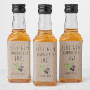 Hemmagjord med kärlek Slån Gin Kraftpapper Spritflaskor Etikett