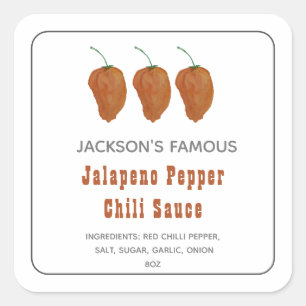 Hemmajord Hot Sauce Jalapen Peppar Chili Sås Etike Fyrkantigt Klistermärke