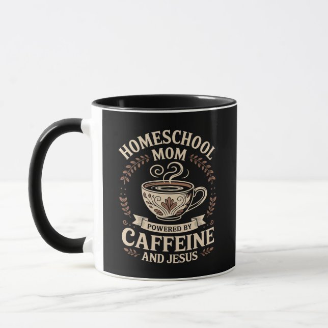 Hemmasittande mamma driven av koffein och Jesus Mugg (Vänster)