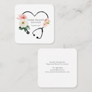 Hemmasjuksköterska Blommigt Stethoscope Fyrkantigt Visitkort
