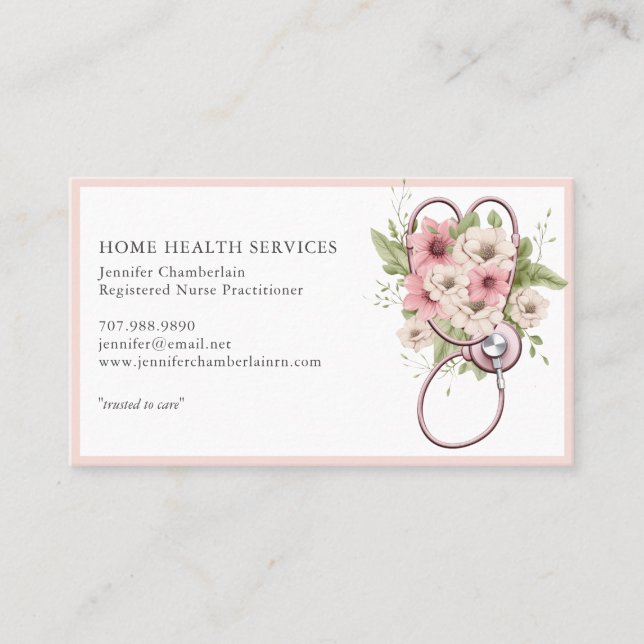 Hemmasjuksköterska Blommigt Stethoscope Visitkort (Framsida)