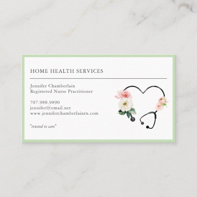Hemmasjuksköterska Blommigt Stethoscope Visitkort (Framsida)