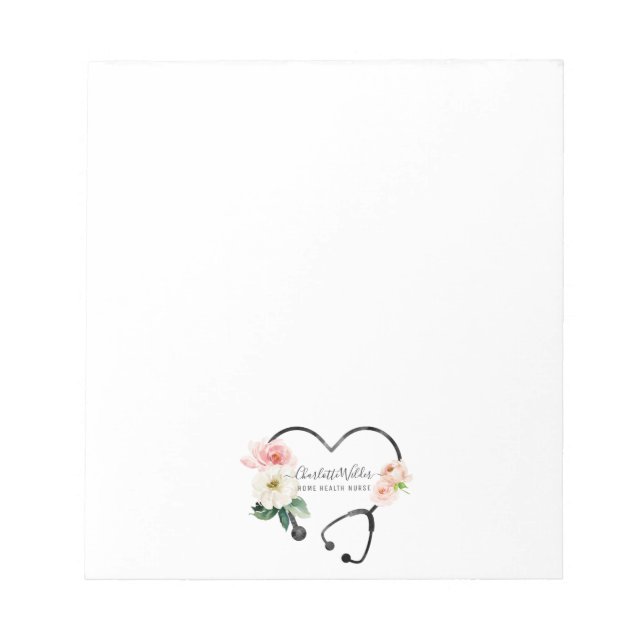 Hemmasjuksköterskekaraktär Blommigt Stethoscope Anteckningsblock (Framsida)