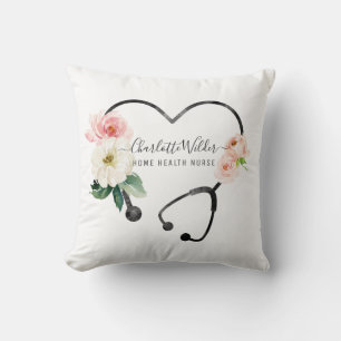 Hemmasjuksköterskekaraktär Blommigt Stethoscope Kudde