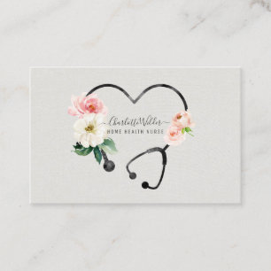 Hemmasjuksköterskekaraktär Blommigt Stethoscope Visitkort