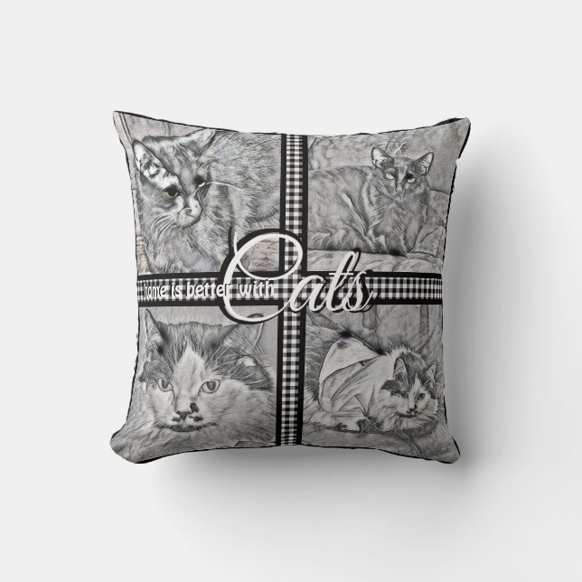 Hemmet är bättre med katter-Personlig-kvadrat- Kudde (Framsida)