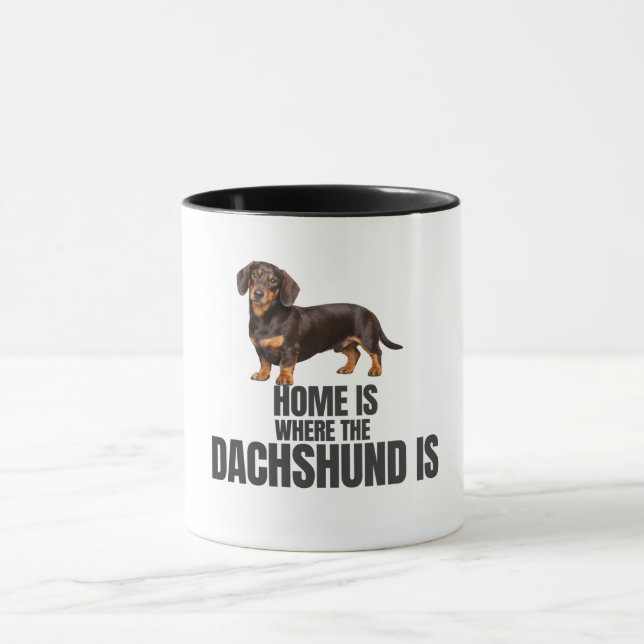 Hemmet är där chokladen & den solbrända Dachshunde Mugg (Center)