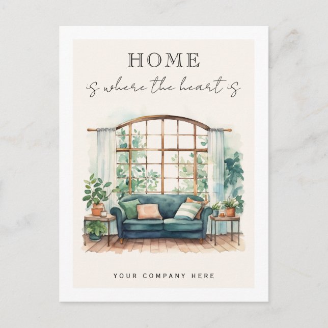 Hemmet är där hjärtat är mysigt mäklare vykort (Framsida)