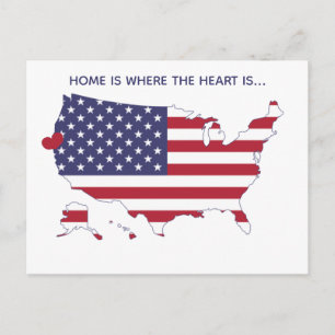 Hemmet är där hjärtat finns - USA Karta & Flagga A Vykort