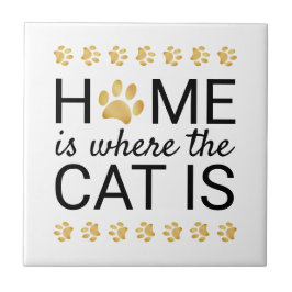 Hemmet är där katten är guldfärja Tass avtryck Kakelplatta