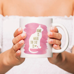 Hemmet är där katten är - Rosa Kaffemugg