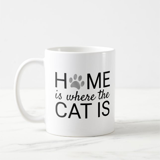 Hemmet är där katten är Silver Foil Tass avtryck Kaffemugg (Vänster)