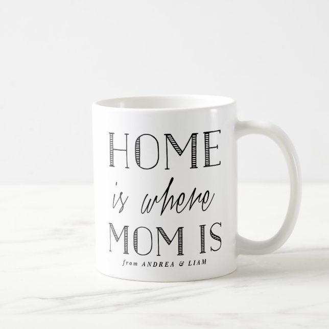 Hemmet är där Mamma ligger | Black Typography Mugg (Höger)