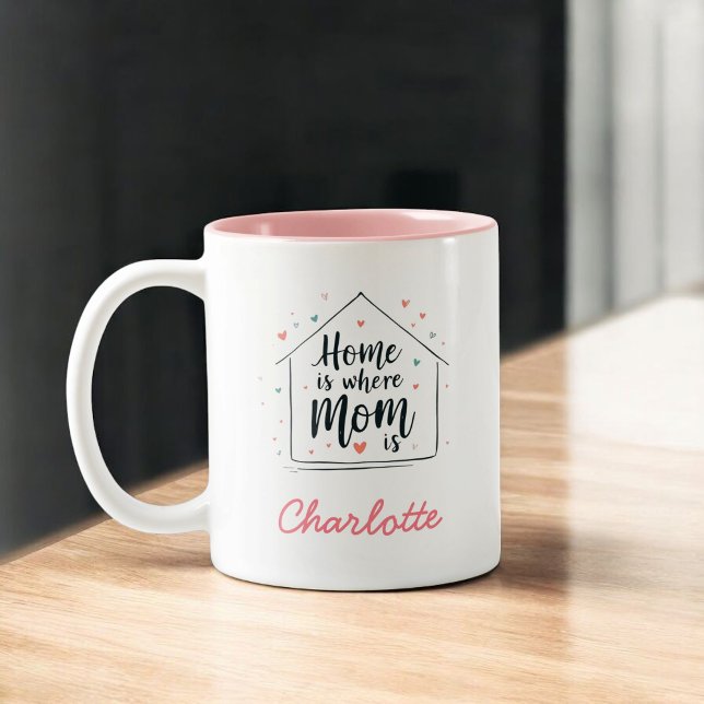 Hemmet är där Mamma ligger | Cute Minimalist Mamma Två-Tonad Mugg (Skapare uppladdad)
