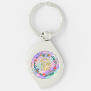 Hemmet är där mamman är present till mors dag swirl silverfärgad nyckelring