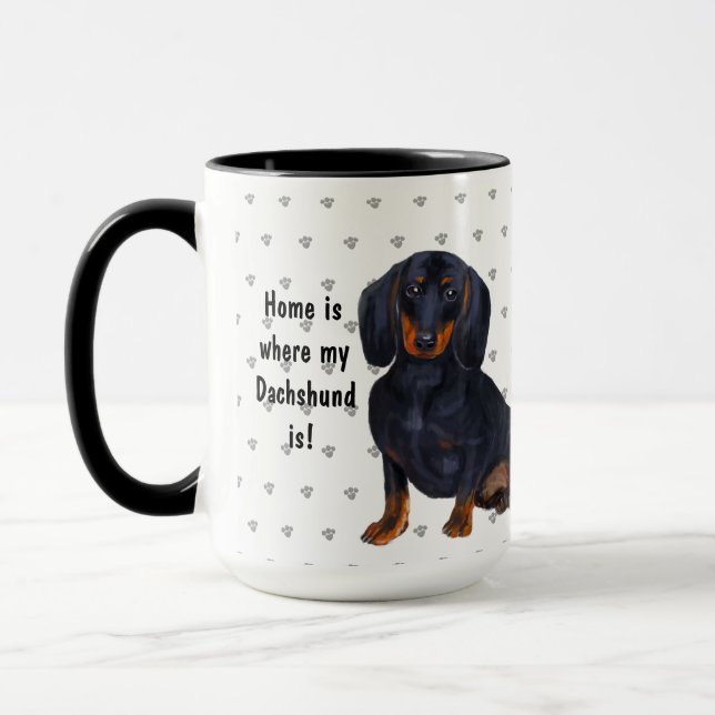Hemmet är där min dachshund är Hund Pappa Mamma Mugg (Vänster)